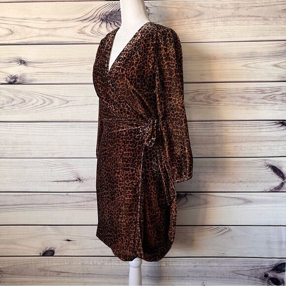 J.Crew Brown Leopard Print Velvet Wrap Dress - Picture 7 of 12